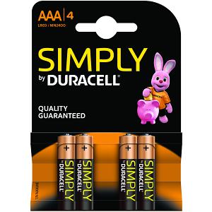 Duracell Simply AAA pack of 4 Batteries