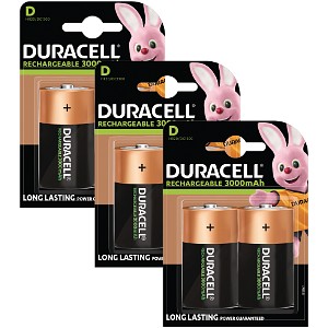 Duracell uppladdningsbara batterier, D-storlek x 6