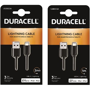 Duracell 1m+2m USB-A till Lightning-kabel